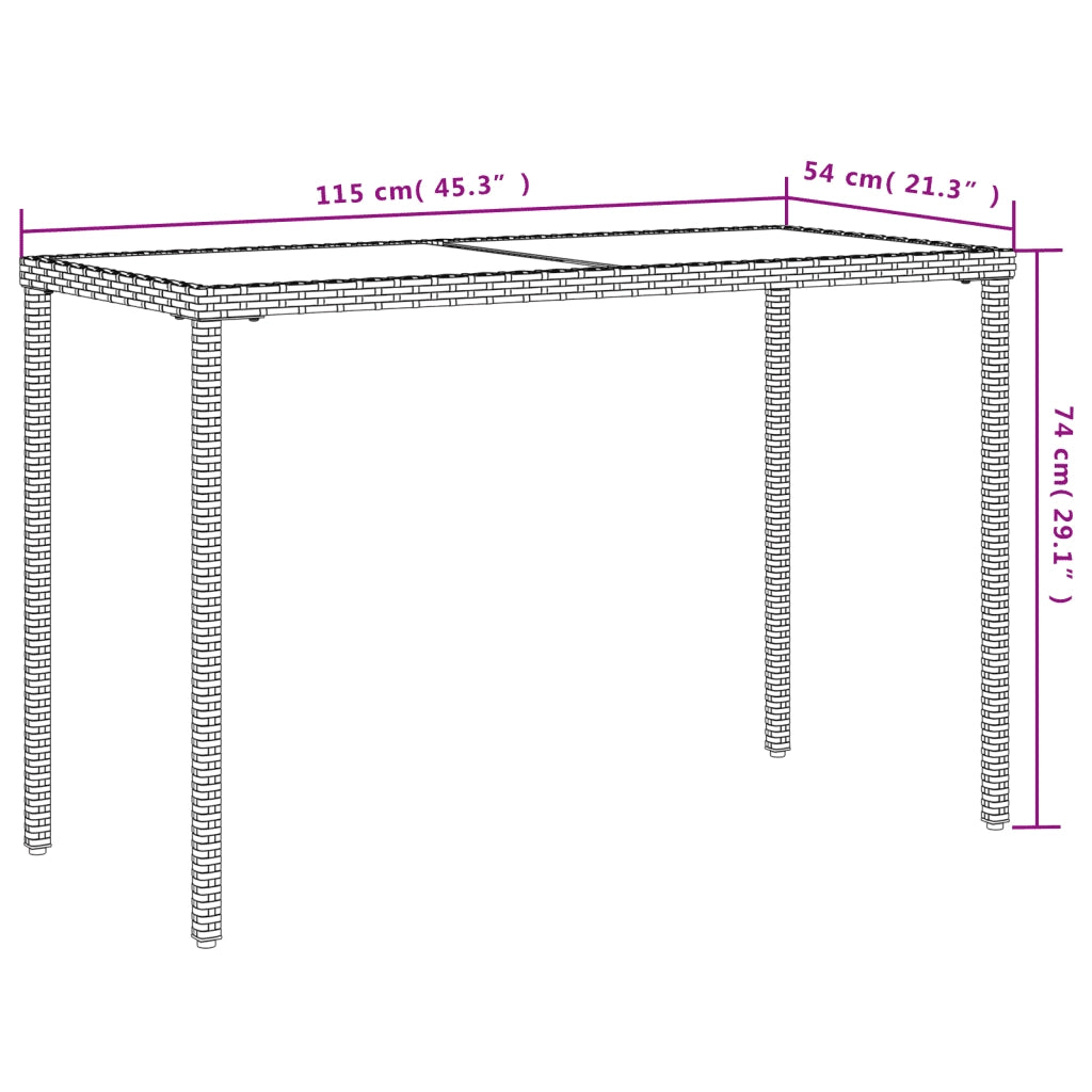 Tavolo da Giardino Piano in Vetro Nero 115x54x74 cm Polyrattan 365072