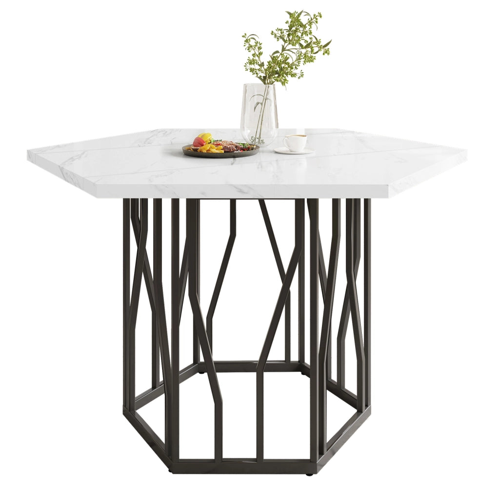 Tavolo da pranzo esagonale 115.5x100x75 cm; MDF e metallo; bianco e nero