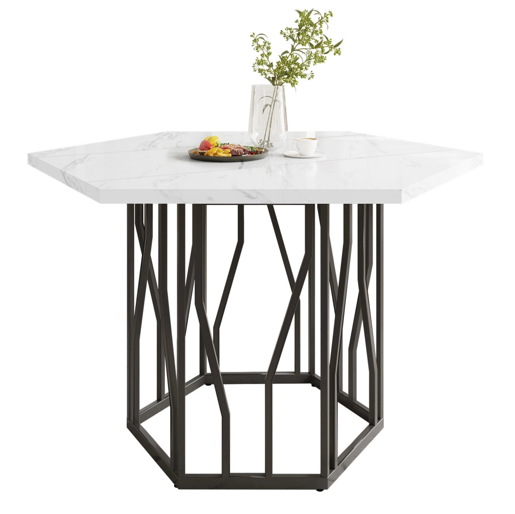 Tavolo da pranzo esagonale 115.5x100x75 cm; MDF e metallo; bianco e nero