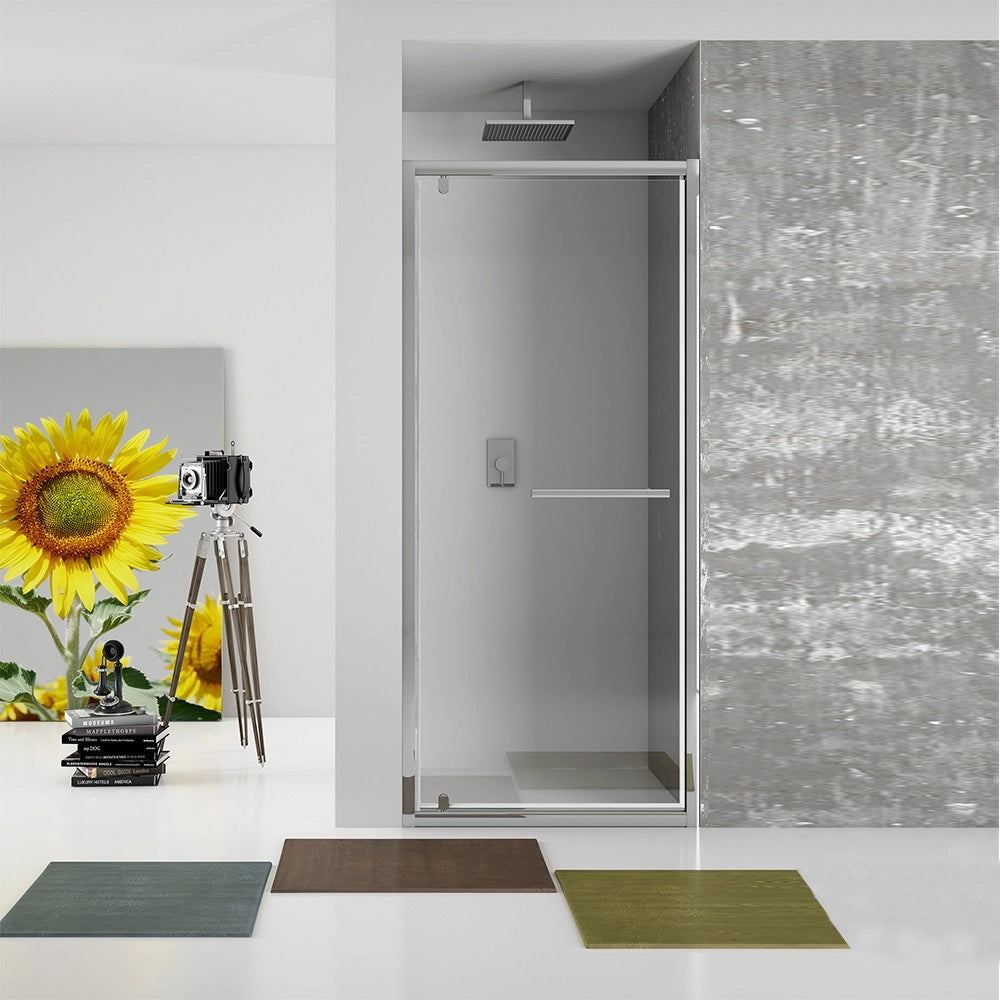 New plus - porta battente 87-91 cm vetro trasparente 6 mm, h. 1,95