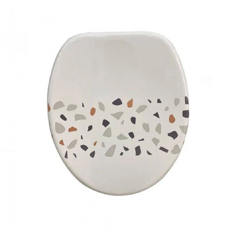 Trade Shop - Copriwater Mdf Universale Stampa Fronte Retro Graniglia Bianco Multicolore 59124 -        3,5