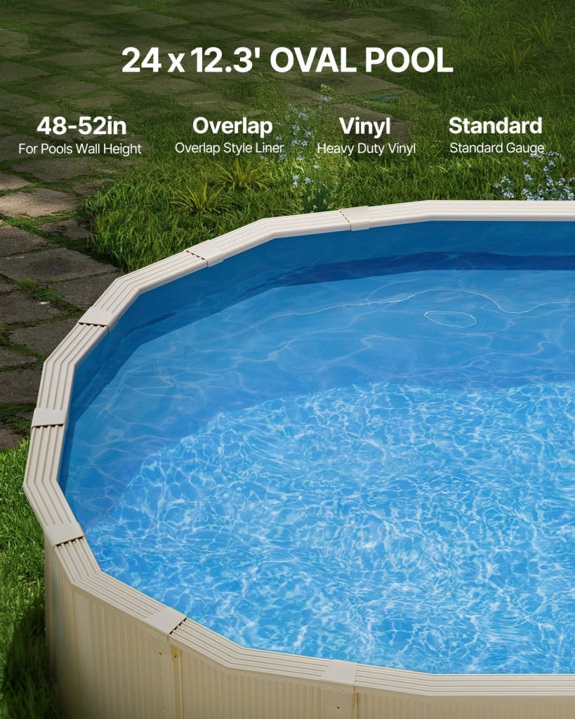 Rivestimento di Protezione per Piscina Ovale Fuori Terra in Vinile Stile Unibead 24x12,3 Piedi Altezza 52 Pollici Resistente