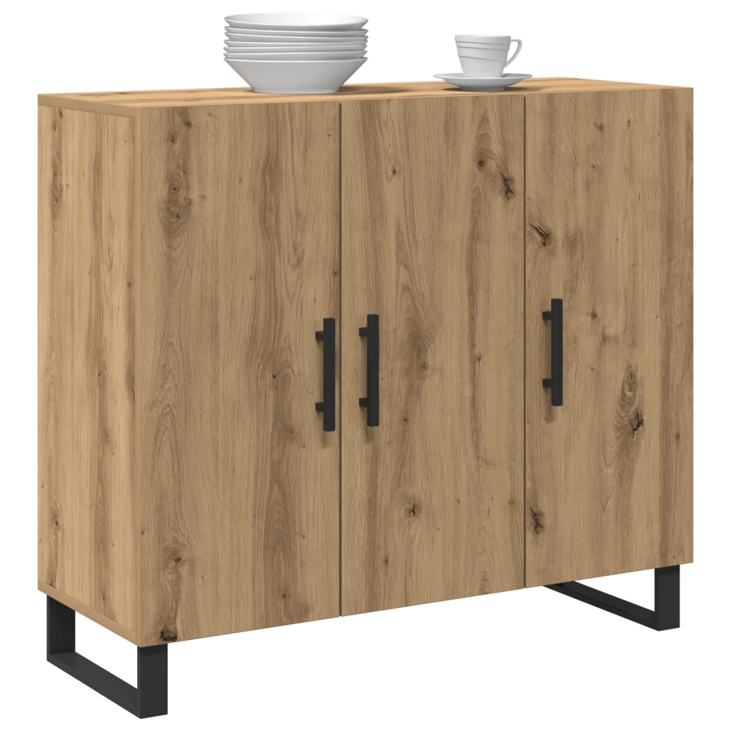 Credenza con 3 Ante Rovere Artigianale 90x34x80 cm Legno Ingegnerizzato