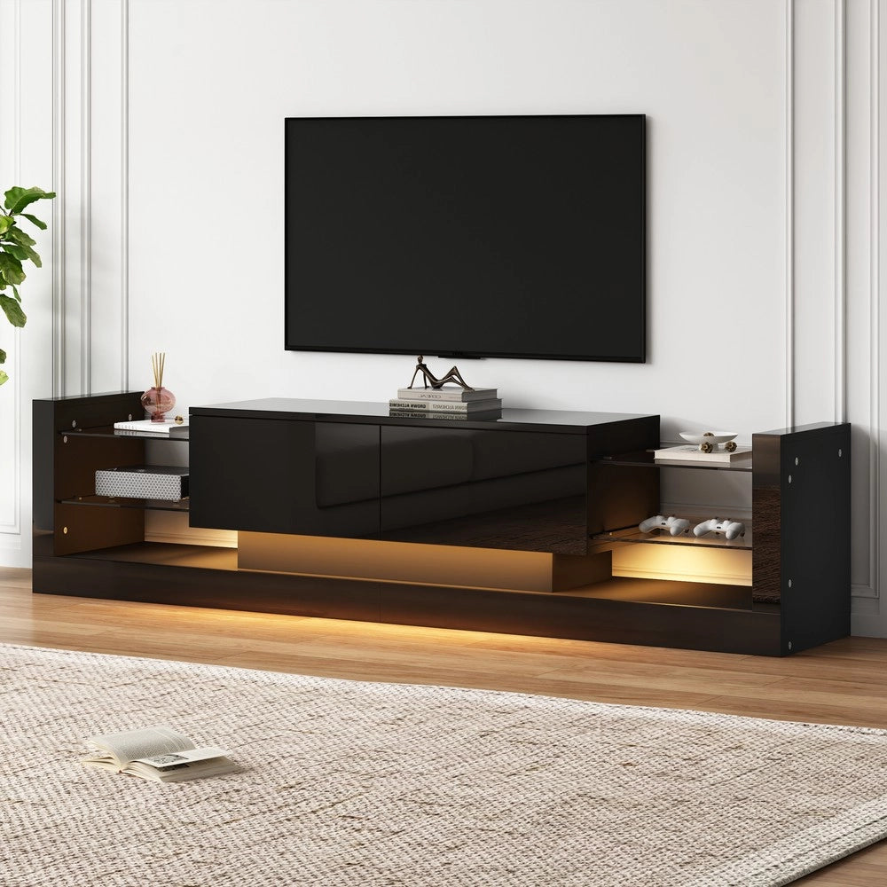 Mobile TV con LED e Ante in Vetro ¨C Xylo ¨C Bianco Lucido, 181 cm