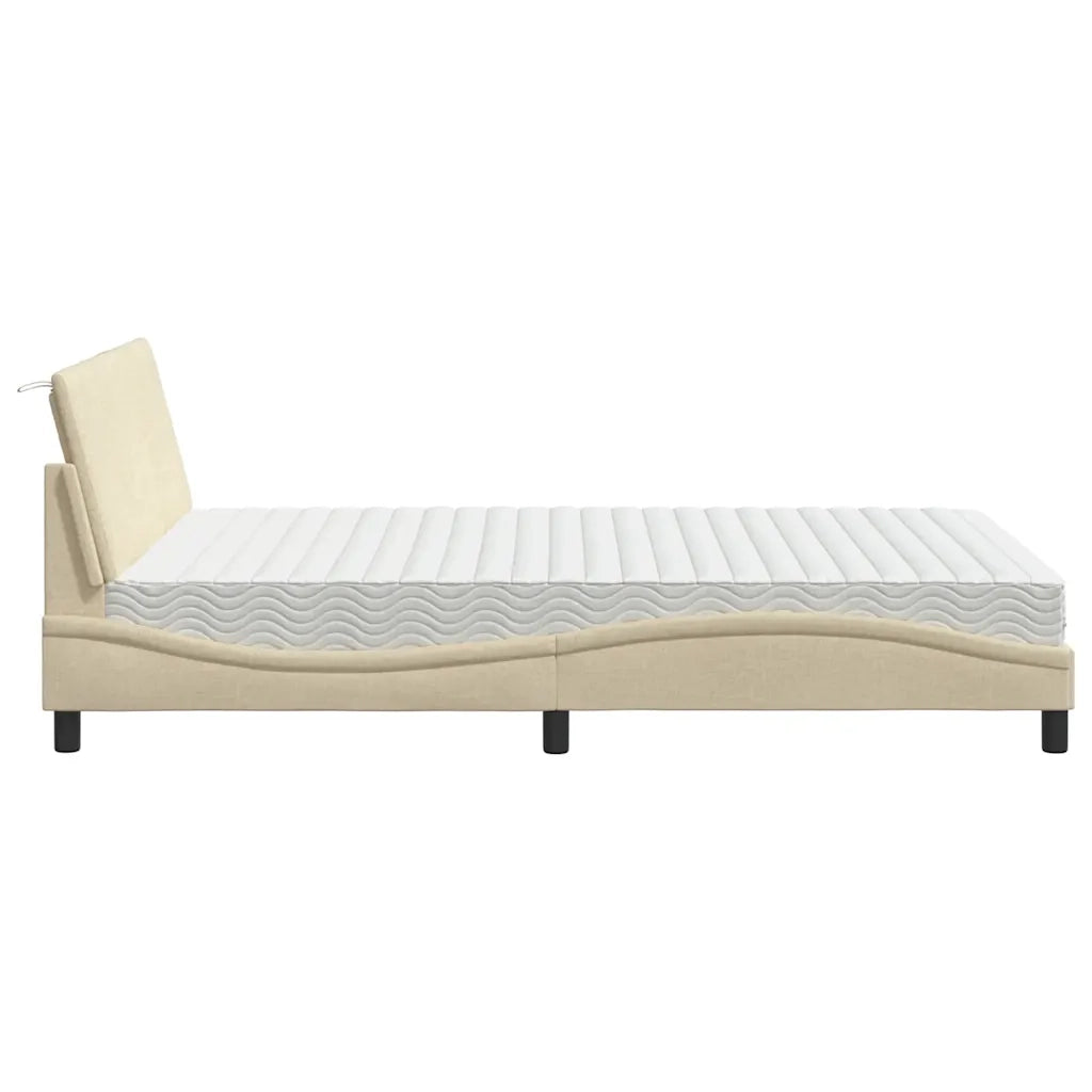 Letto con Materasso Hanko Crema 140x19 cm in Tessuto 3310529