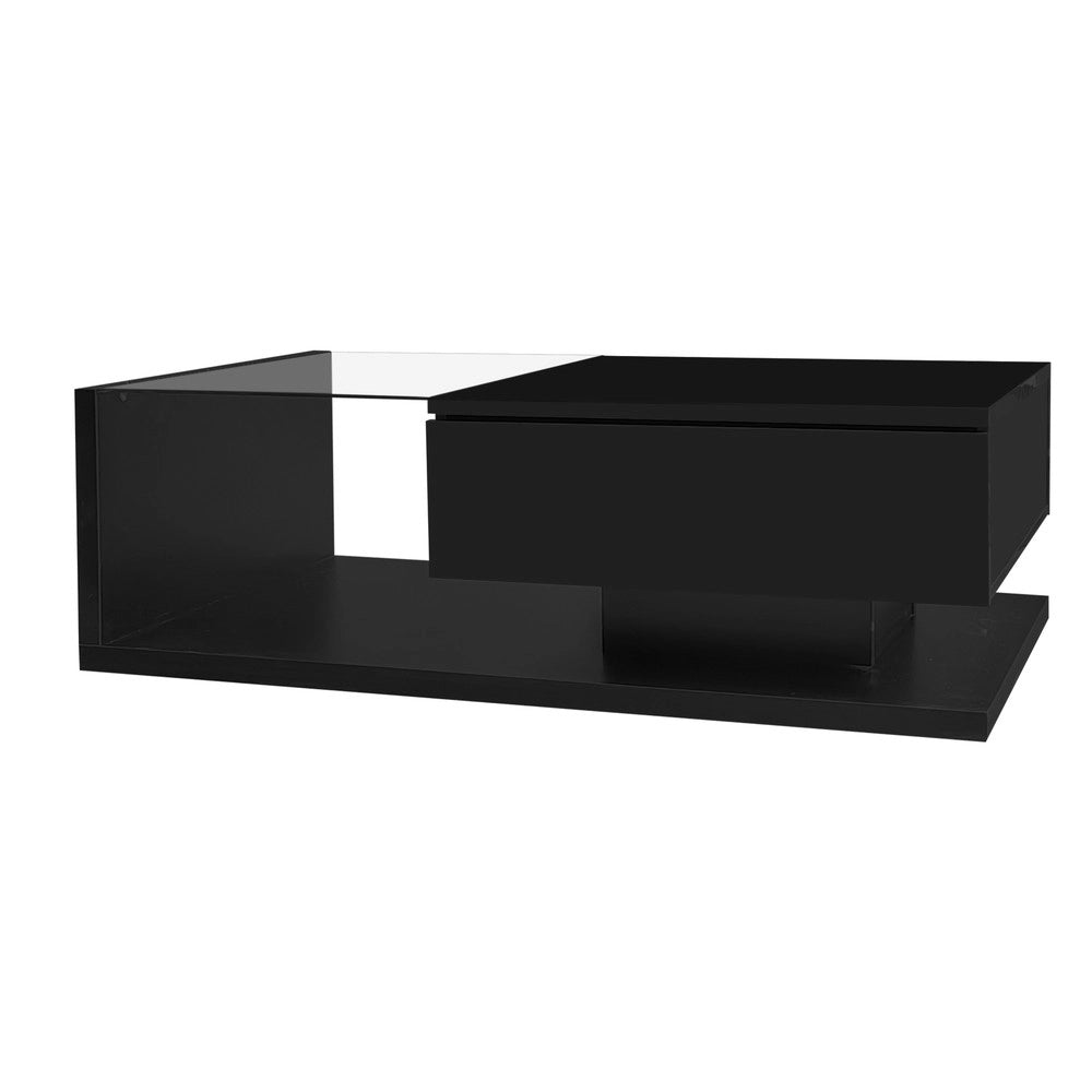 Tavolino da Caff¨¨ con LED e Vetro ¨C Xylo ¨C Nero Lucido