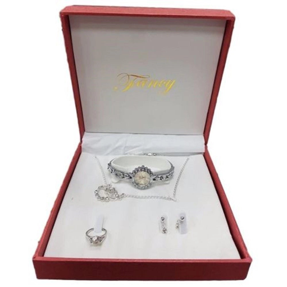 Trade Shop - Set Regalo Per Donna Orologio Orecchini Collana Anello In Cofanetto Elegante -