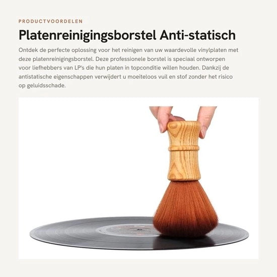 Aspirapolvere professionale anti-static a setole di carbonio - Manico in legno - Lunghezza 15 cm - Setole in fibra di carbonio - Borsetta per piatti