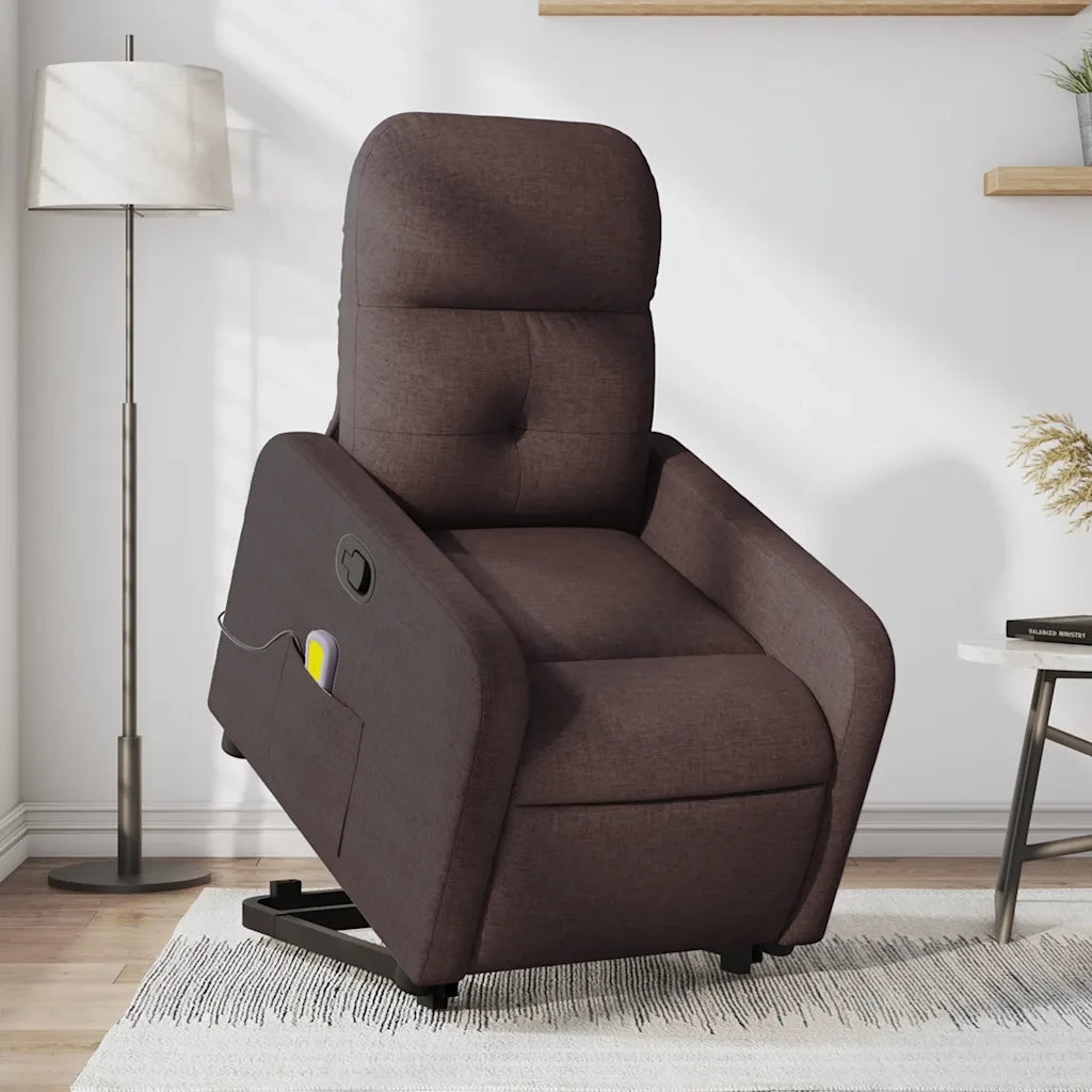 Divano Sedia-Poltrona Alzapersona Massaggi Reclinabile Marrone Scuro Tessuto 824479