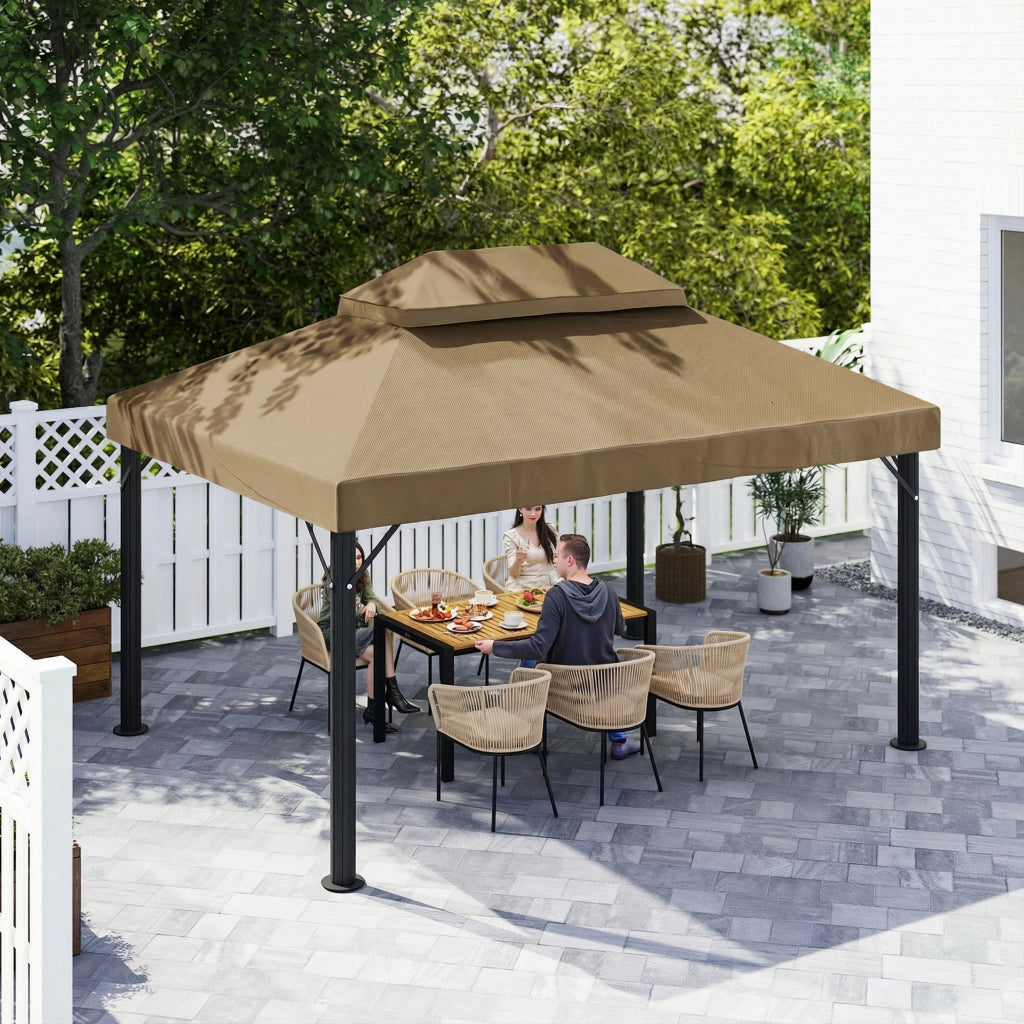 Tenda da giardino 4x3m ¨C zephmum ¨C doppio tetto beige in poliestere 370g/m2