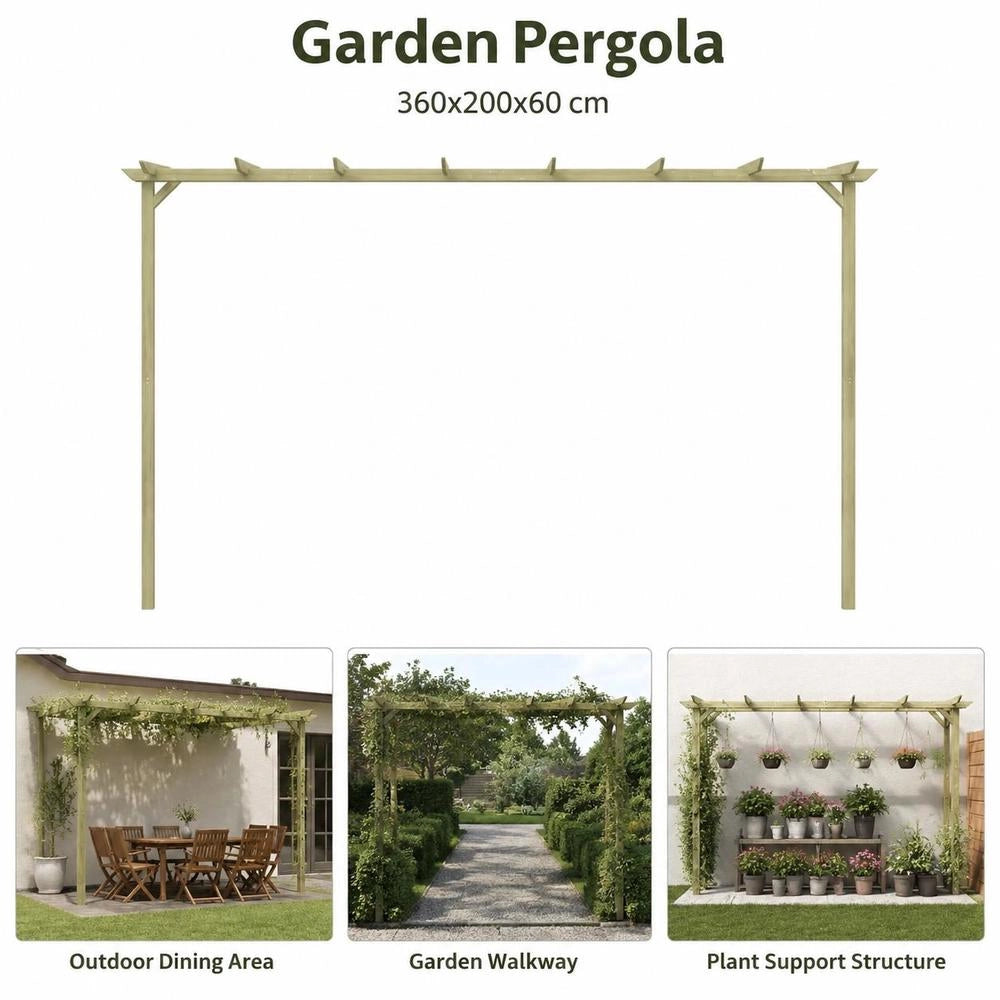 Garden Pergola, Pine Wood, Impregnated, 360x200x60 Cm