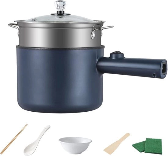 Mini Piastra Elettrica per Cottura Rapida 1,8L - Padella Portatile Antiaderente con Coperchio e Accessori