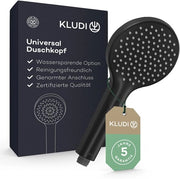 Douchekop universale KLUDI X3, opzionale economia d'acqua, douchekop con 1 tipo di getto, facile da pulire, diametro 11,7 cm, douchekop (modalità standard 15 l/min, opzionale 9 l/min), nero matte