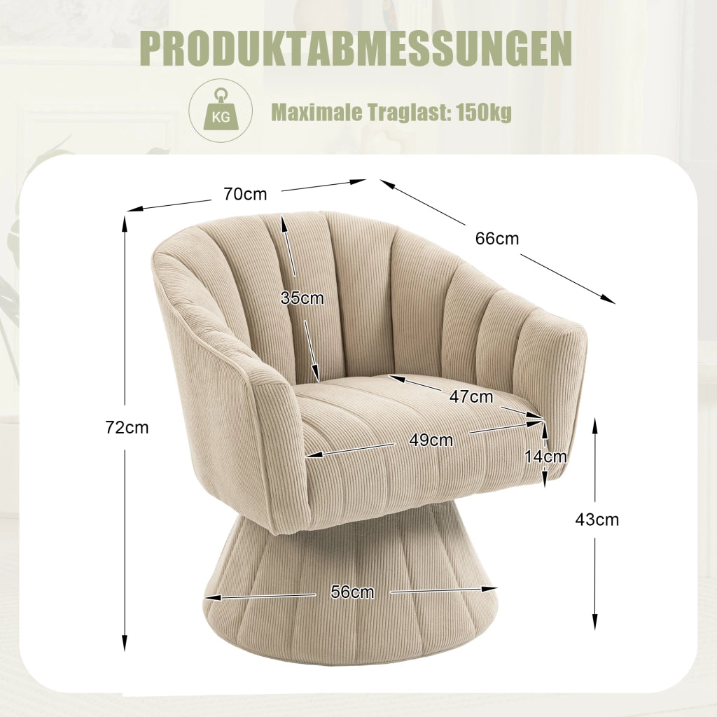 Sedia Girevole Ergonomica con Braccioli ¨C MINIMAL ¨C Tessuto Khaki, Design Moderno
