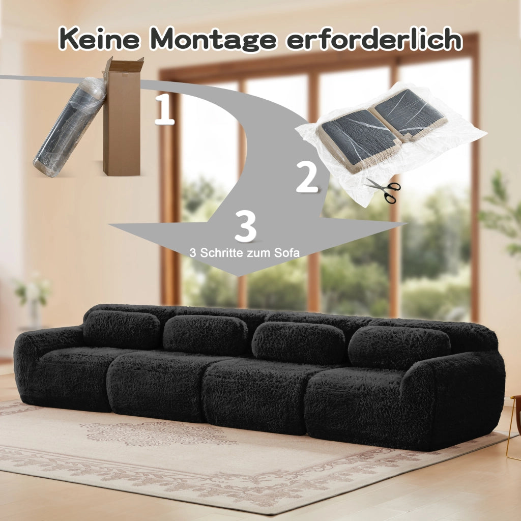 Divano Modulare ad Angolo con Design Ergonomico e Base Antiscivolo, in Peluche, Nero