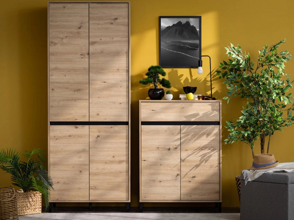 Mobile Portascarpe Peligni, Scarpiera 9 Ripiani, 80x40x205.5h cm Marrone Rovere Nodi