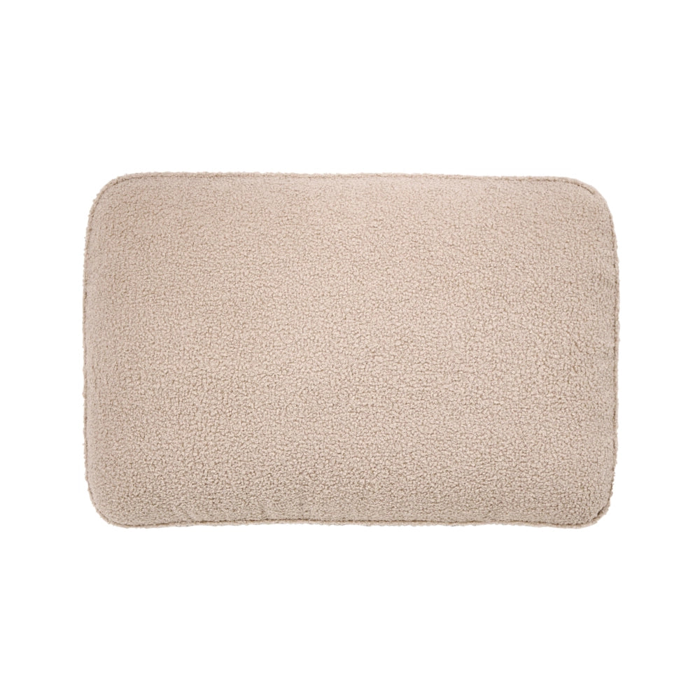 Poltrona beige in bouclé con gambe in legno di quercia stile tradizionale per soggiorno