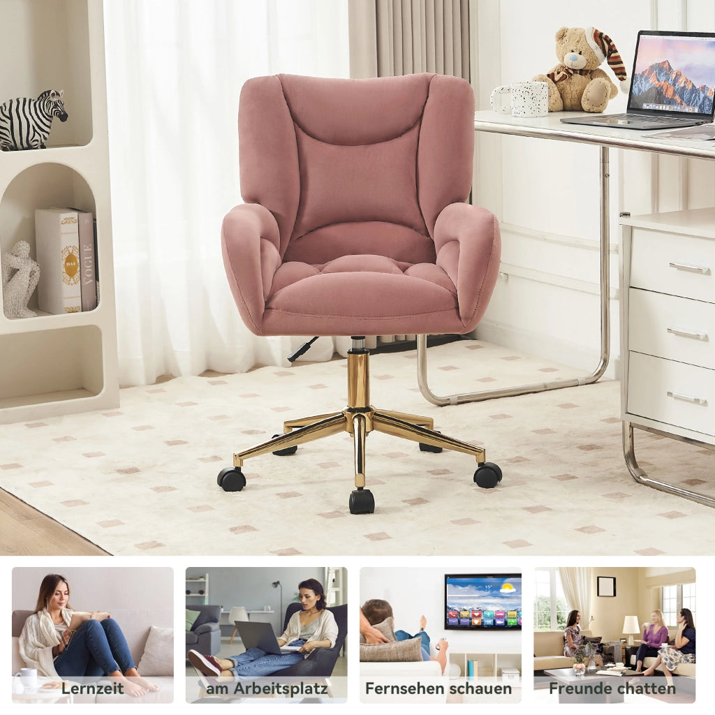 sedia da ufficio girevole regolabile in altezza con ruote a 360Â° design ergonomico in velluto rosa