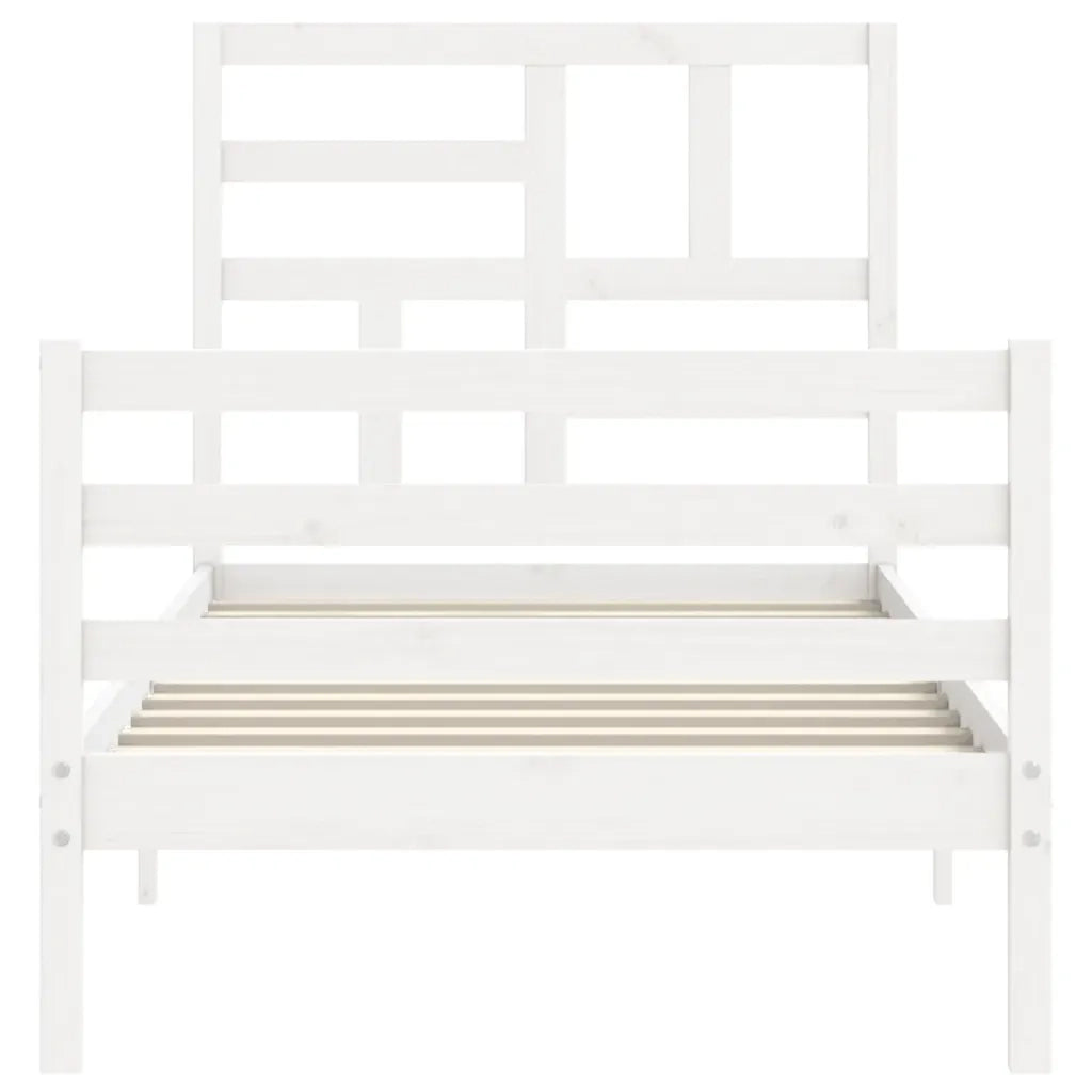 Giroletto con Testiera-Struttura Letto con testiera Bianco 90x200 cm in Legno Massello 200396