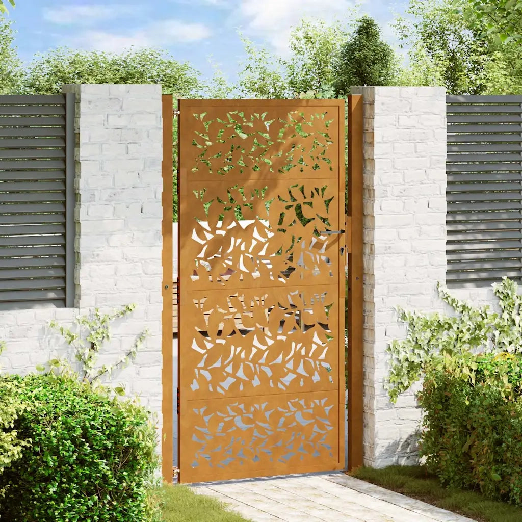 Cancello da giardino 100x200 cm in acciaio corten con design a foglia 4100968