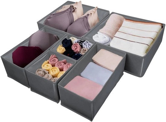Organizzatori di carreggiata per abbigliamento, divisori di stoccaggio, organizzatori di stoffa pieghevoli per capi d'abbigliamento, mutande, calze, organizzatore di stoccaggio per abbigliamento (beige, 6 pezzi/mix)