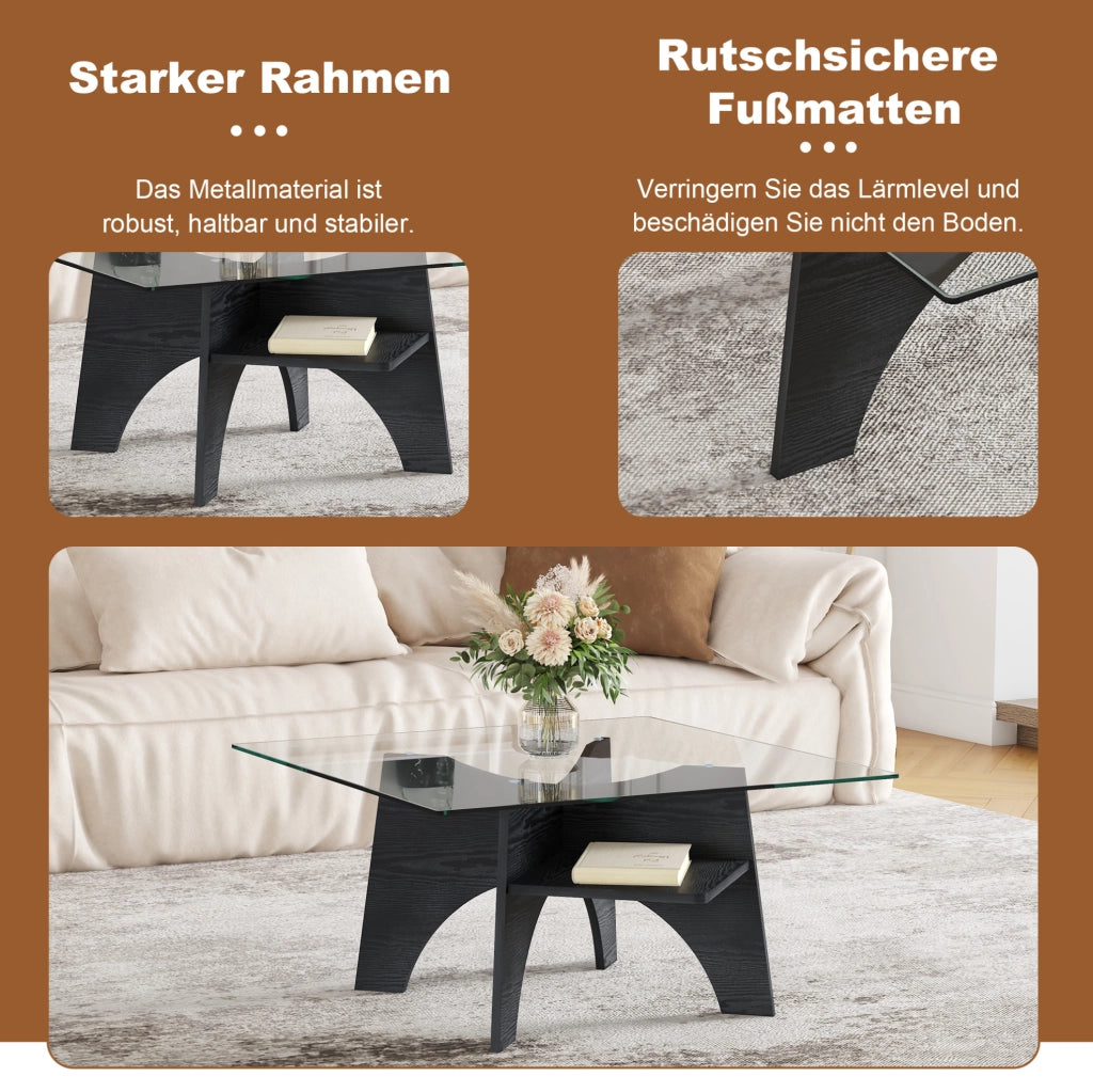 Tavolino da caffè quadrato 80 cm in vetro e MDF nero