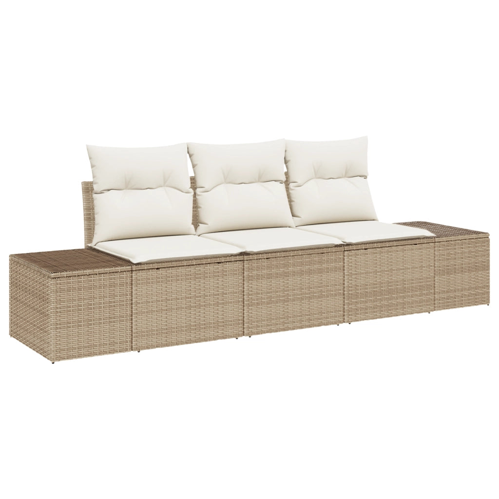 Set di divani da giardino da 3 pezzi con cuscini beige in polyrattan