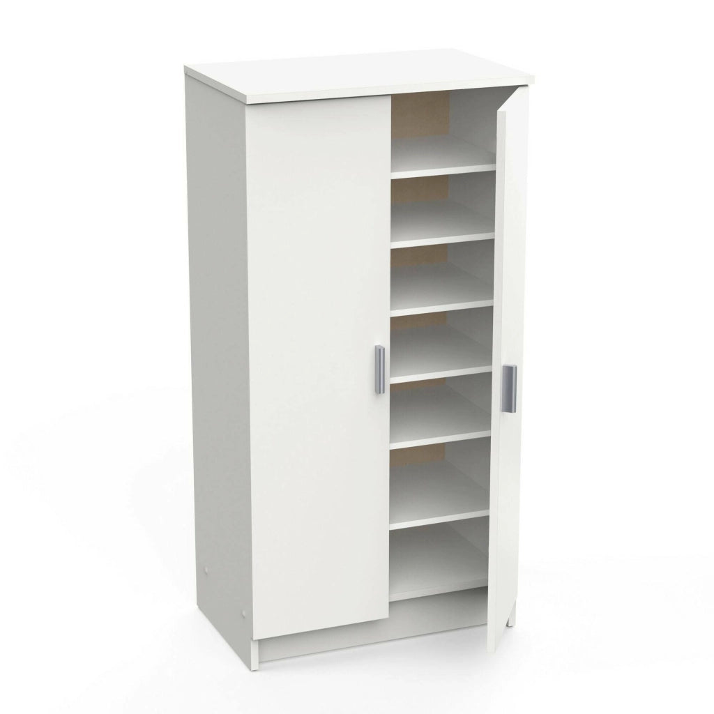 Scarpiera Abigaille, Armadietto multifunzione, Mobiletto portaoggetti con scaffali, Scarpiera a due anti e 6 ripiani, Cm 55x39h108, Bianco