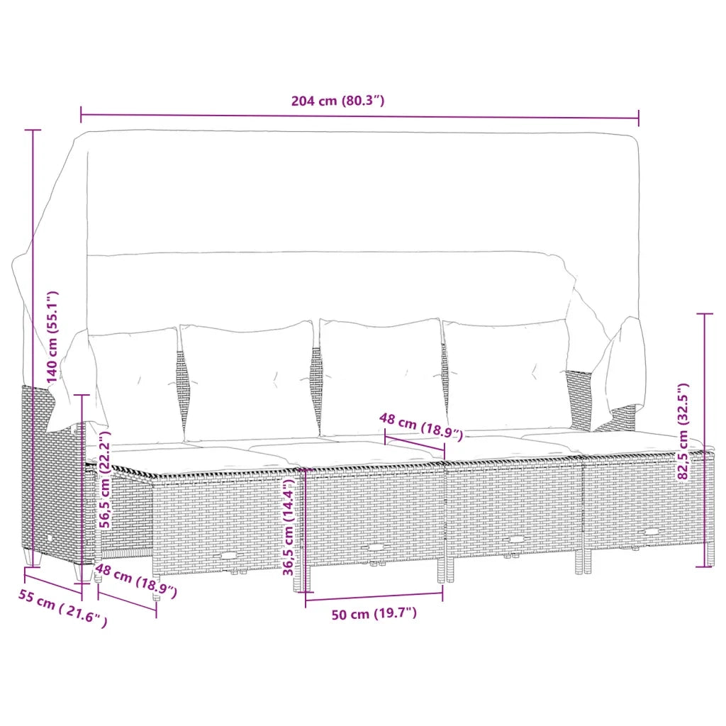 Set Divani da Giardino 5 pz con Cuscini in Polyrattan Nero
