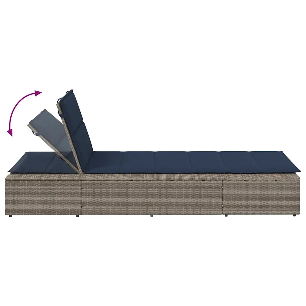 Lettino Prendisole | Sdraio da giardino | Lettino da sole con Cuscino Galleggiante Grigio Polyrattan