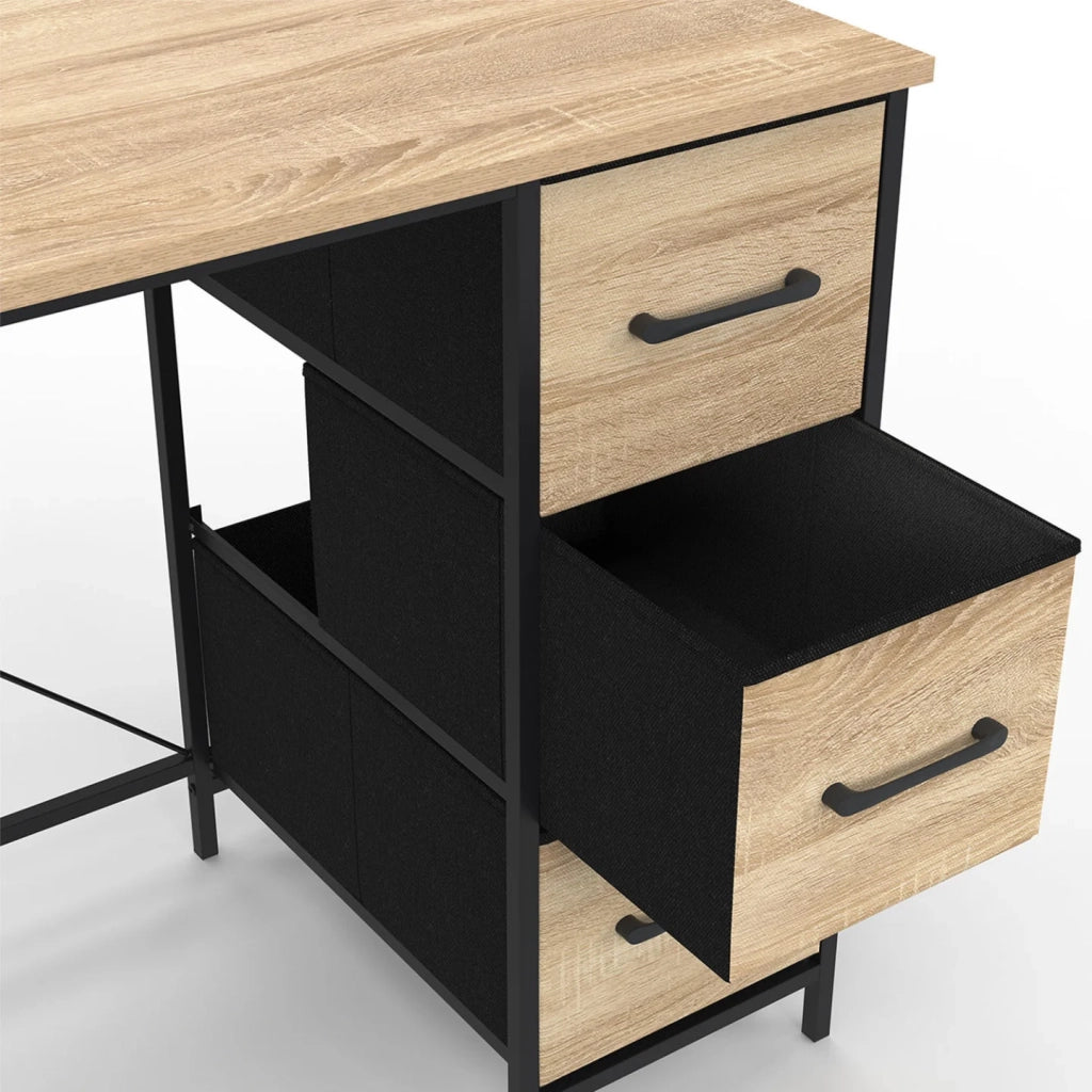 IDMarket - Scrivania in tessuto a 3 cassetti UTAH in legno e nero, design industriale