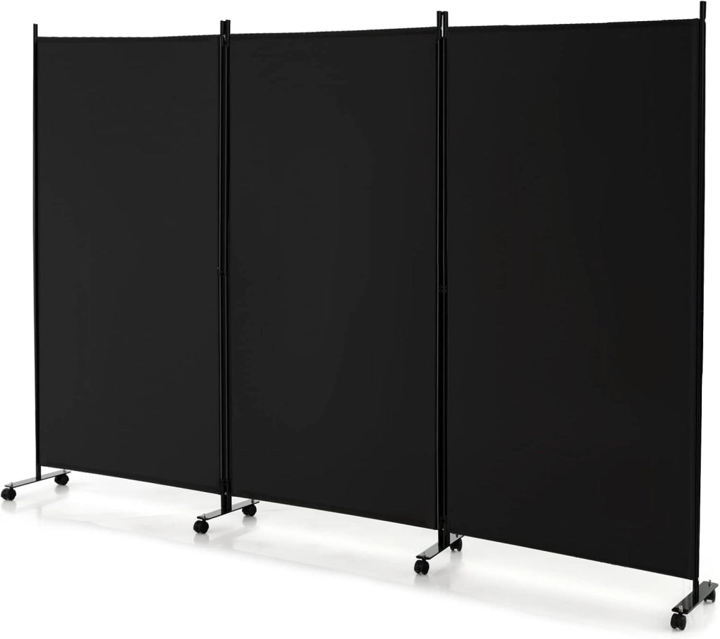 Divisorio Paravento con Ruote 3 pezzi, Divisorio da Parete in Ferro, Protezione Privata per Camera da Letto, Ufficio, 260 x 180 cm, 5 Colori (Grigio)