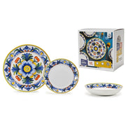 Trade Shop - Set Servizio Di Piatti In Porcellana 18 Pz Decorazione A Fiore Classica Maiolica Da Tavola -