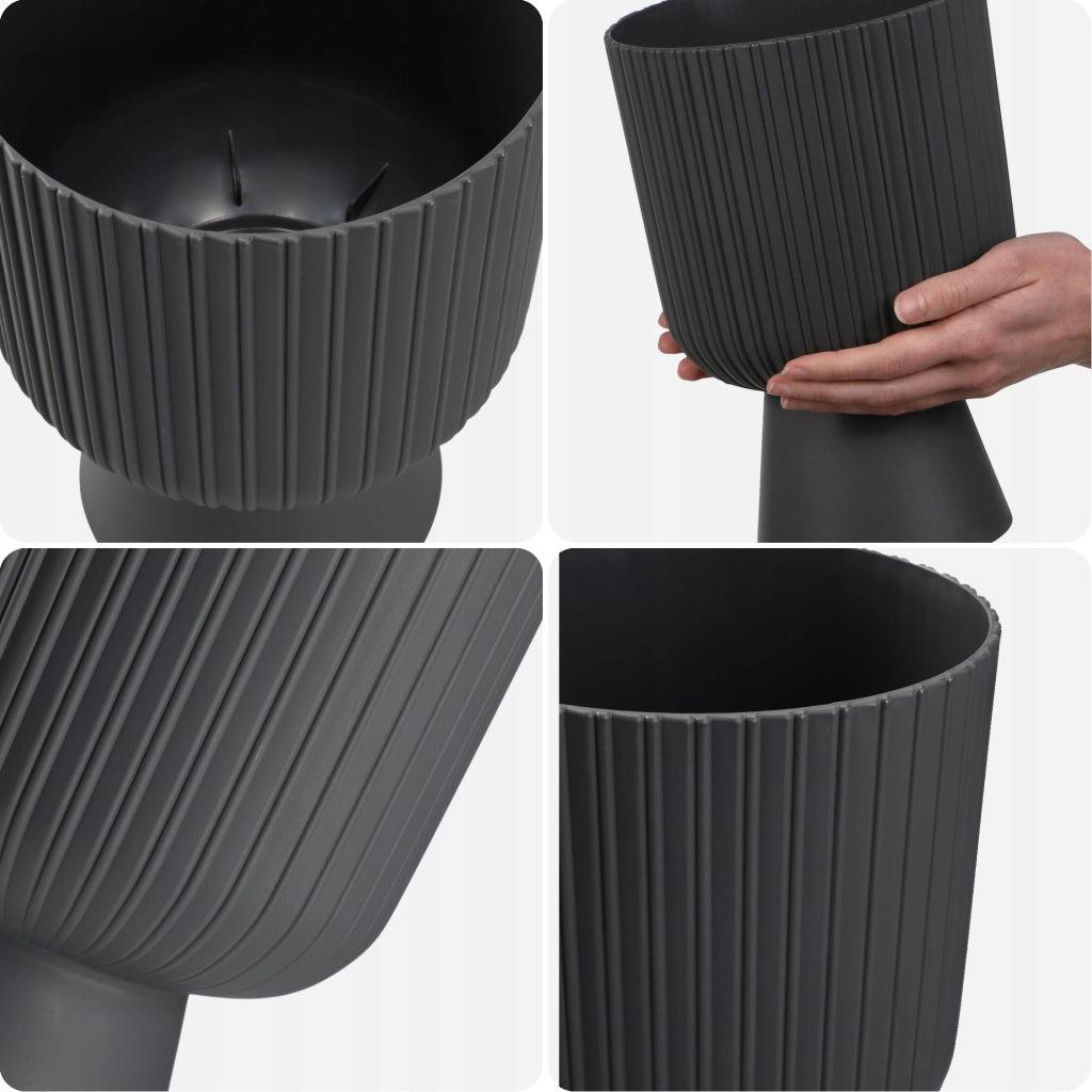 Vaso da fiori KADAX, vaso per piante da giardino, copertura in plastica, 18 cm, supporto per fiori, grigio