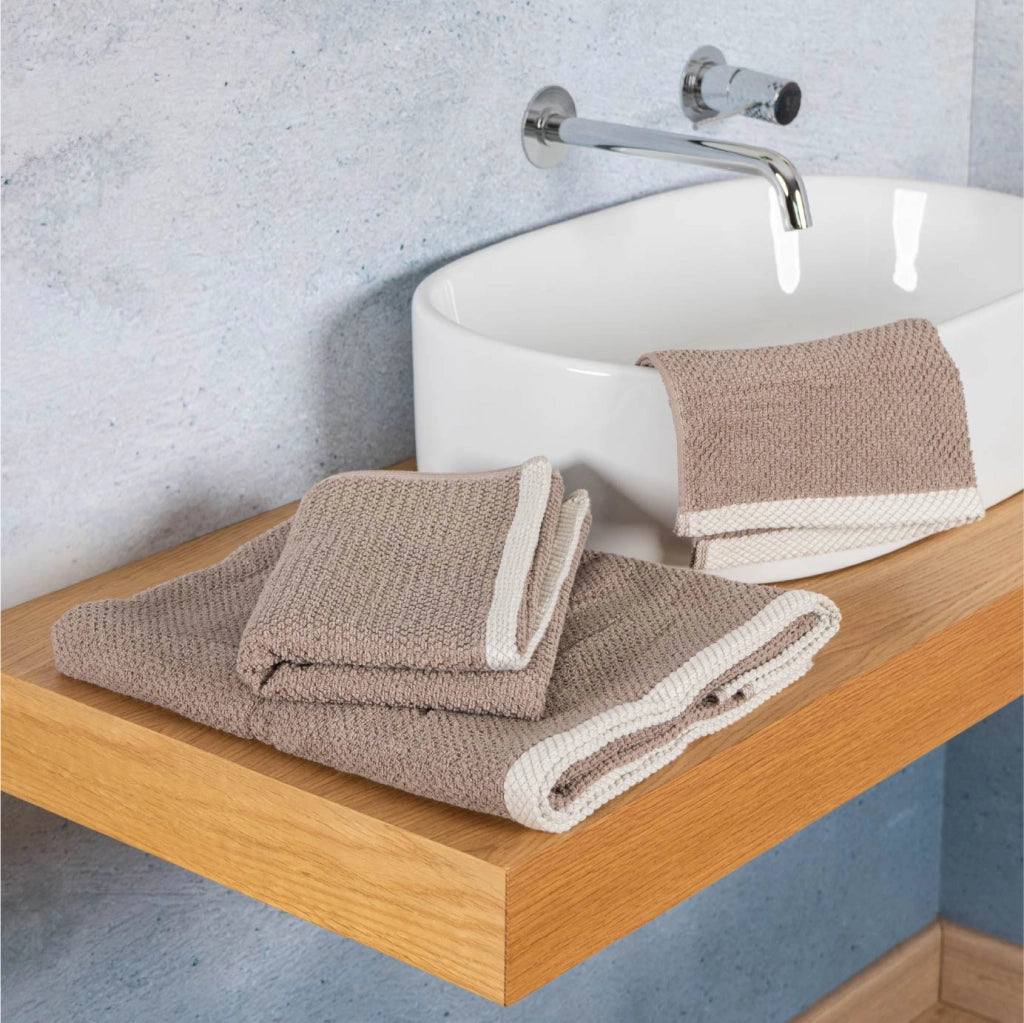 Set Asciugamani Bagno 3 Pezzi in Cotone 100% 430 GSM, Telo Doccia 70x140 cm, Asciugamano Viso 50x100 cm e Ospite 40x50 cm, Effetto Popcorn Morbido e Assorbente Cashmere-Beige