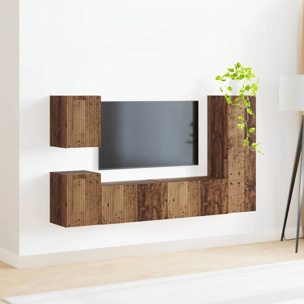 Set mobile TV 4 pz-Credenza per TV Legno vecchio Legno multistrato 133540