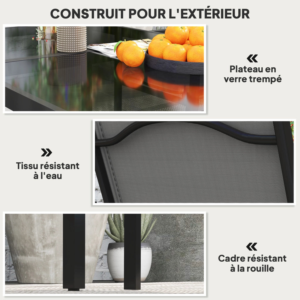 Set da giardino con tavolo e 4 sedie ¨C zephmum ¨C nero, vetro temperato, 140 cm