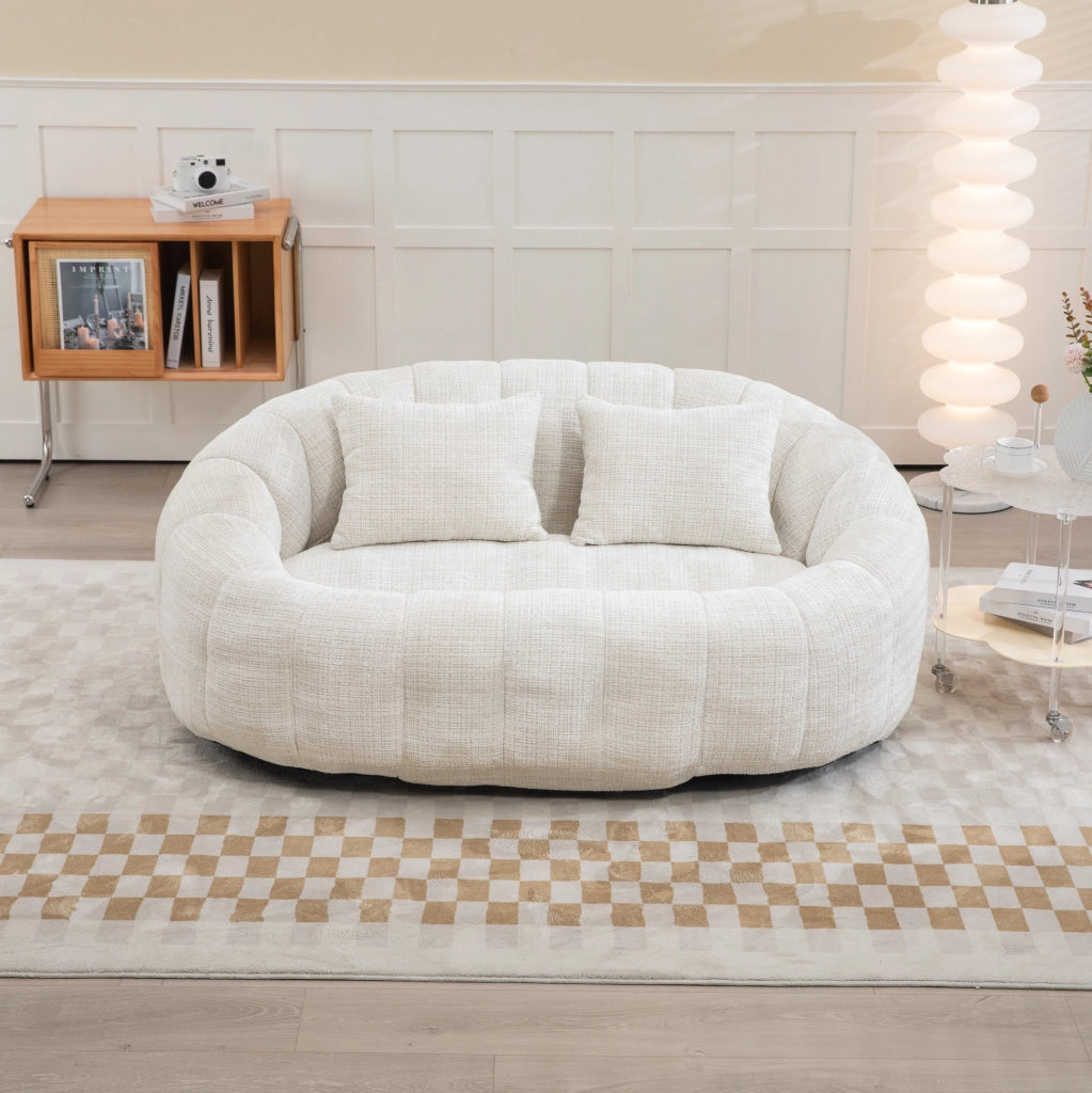Sacco poltrona a due posti in ciniglia beige; 150x95x63 cm; con schiuma memory