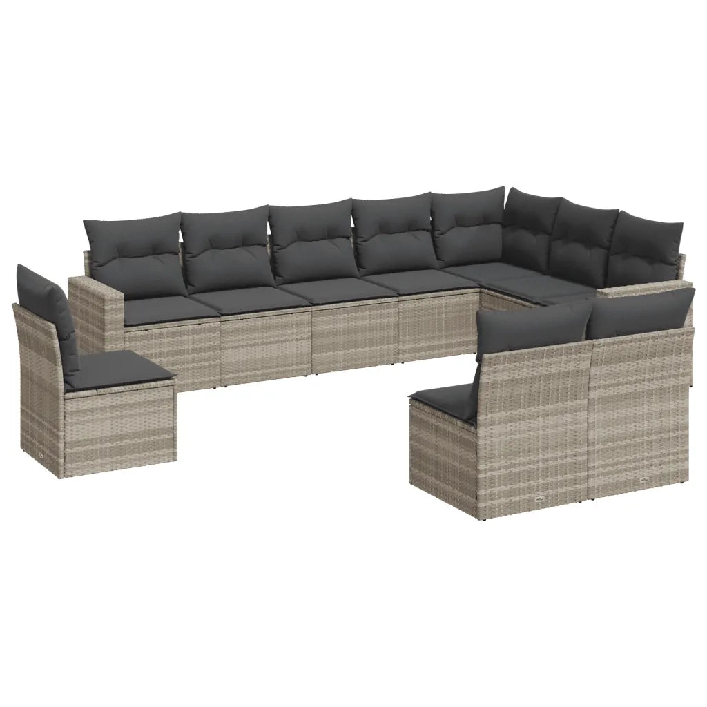 Set Divano Giardino 10 pz con Cuscini Grigio Chiaro Polyrattan