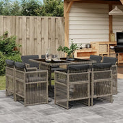 Set da Pranzo da Giardino 9 pz con Cuscini in Polyrattan Grigio
