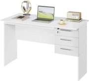 Scrivania con 3 Cassetti, 120x60 cm, Bianco, Tavolo da Lavoro, Scrivania per Computer, Porta PC in Legno