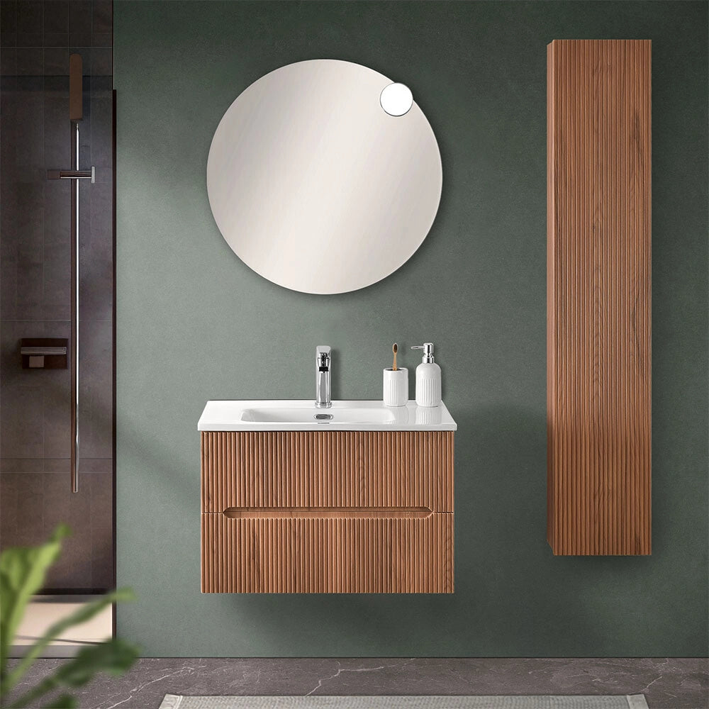 Mobiletto bagno sospeso cannettato 70 cm noce canaletto Bali