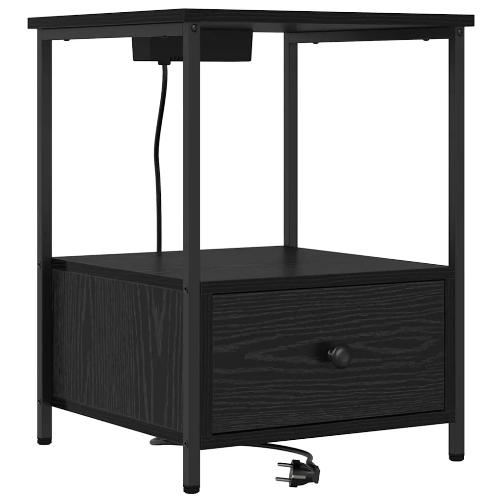 vidaXL Comò con stazione di ricarica con cassetto 2 pcs Rovere nero