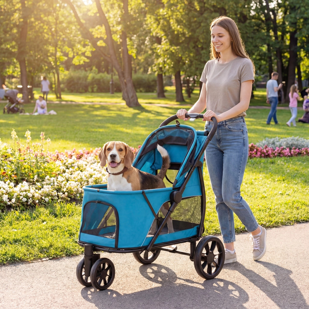 Carrello per Cani Pieghevole ¨C Zephmum ¨C Blu 92x63x95 cm