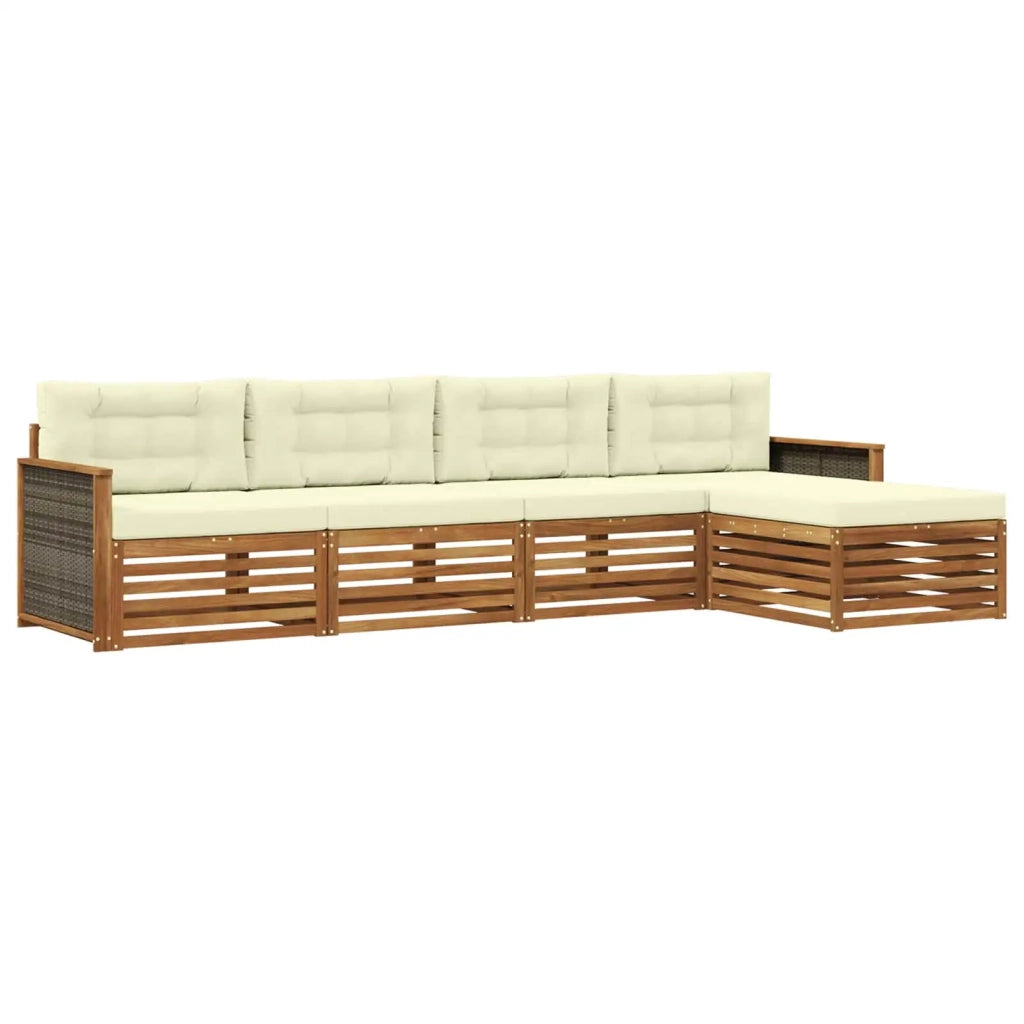 Set di divani da esterno con cuscino 5 pcs Naturale e Crema