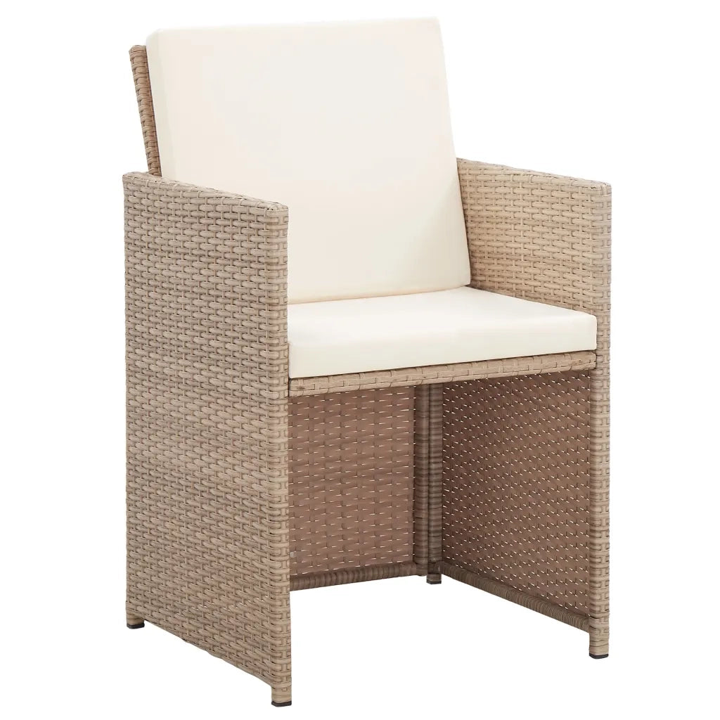 Set da Pranzo da Giardino 15 pz con Cuscini in Polyrattan Beige