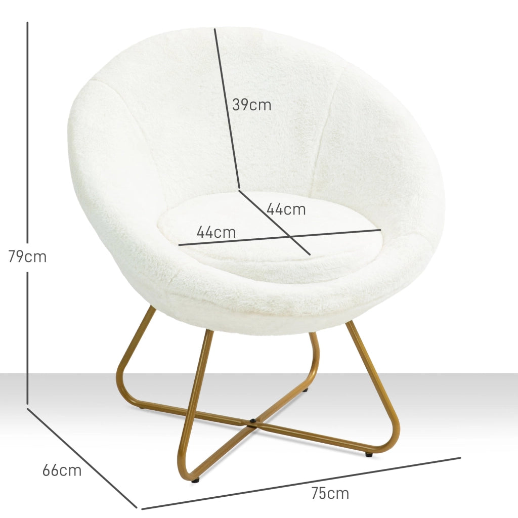 Poltrona Moderna da Camera in Finta Pelliccia con Gambe in Metallo 75x66x79 cm Bianco