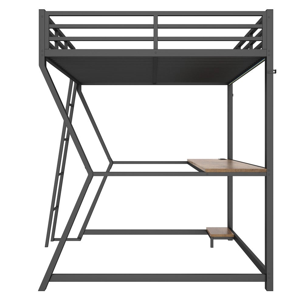 Letto a soppalco ¨C Minimal ¨C Nero 140x200cm con LED scrivania