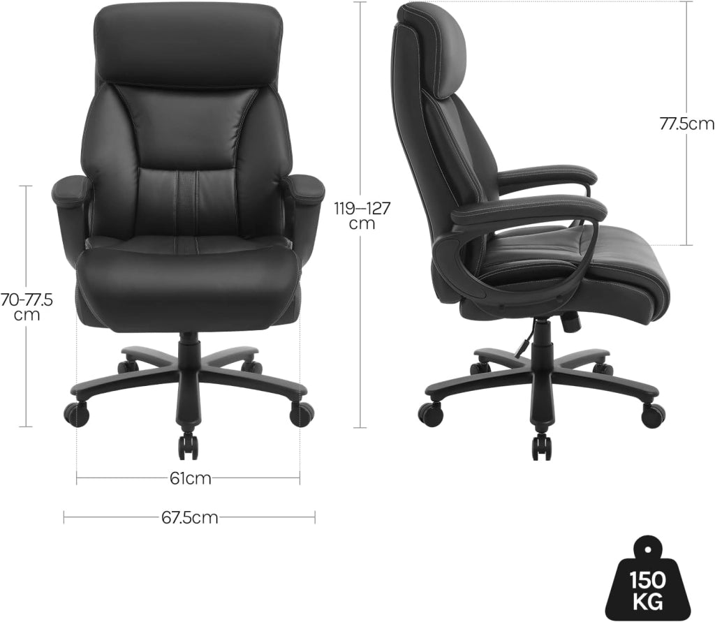 Sedia Ergonomica Da Ufficio, Poltrona Direzionale, Sedie Ufficio Regolabile in Altezza con Meccanismo Basculante, PU, Nero