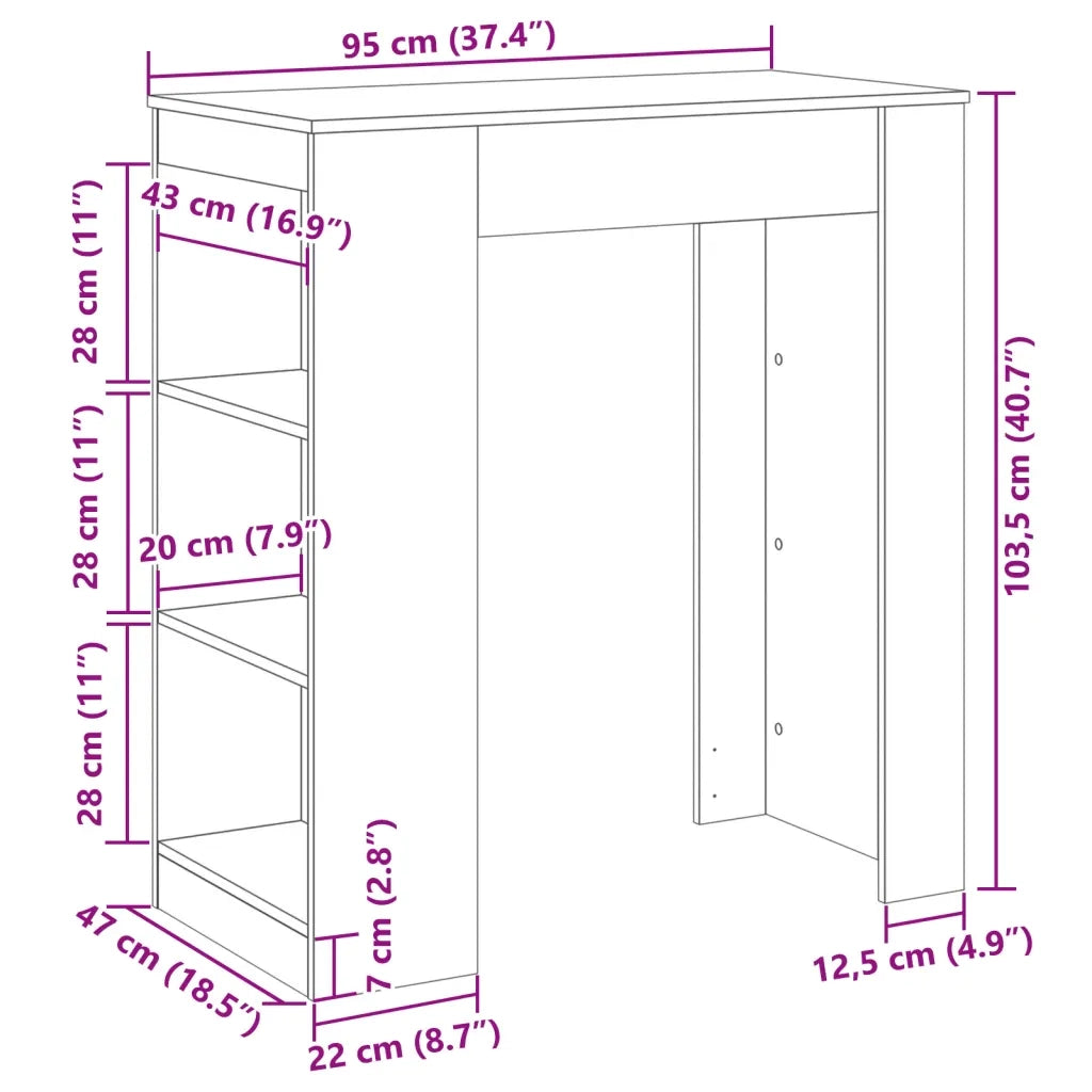 Tavolo Bar con Rastrelliera Grigio 95x47x103,5 cm Multistrato